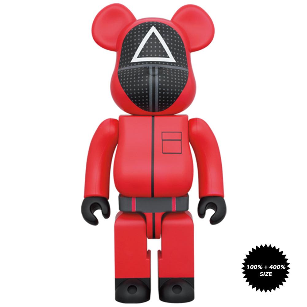 Pop Art Fusion - PopArtFusion - Medicom Toy BE@RBRICK Squid Games ▲ Red Guard, Two-Piece (100% and 400%) set box by Medicom Toy (Limited Edition Art Toy Collectible) 4530956602585 popartfusion.com by Conectid